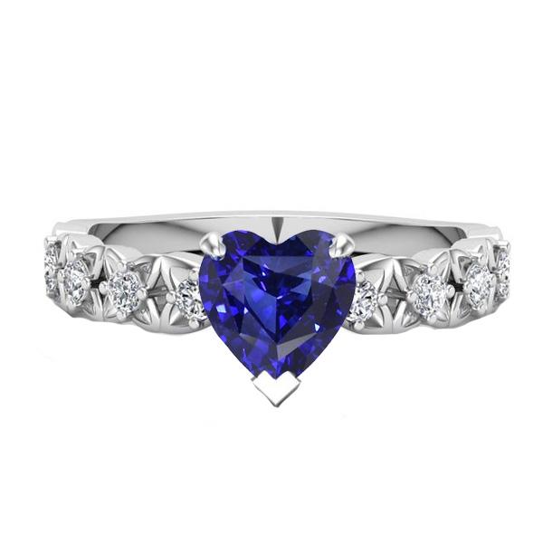 Round Diamond Ring Heart Cut Sri Lankan Sapphire 2 Carats With Accents - Gemstone Ring-harrychadent.ca