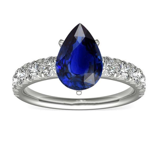 Round Diamond Ring Jewelry Pear Shaped Sri Lankan Sapphire 4.50 Carats - Gemstone Ring-harrychadent.ca