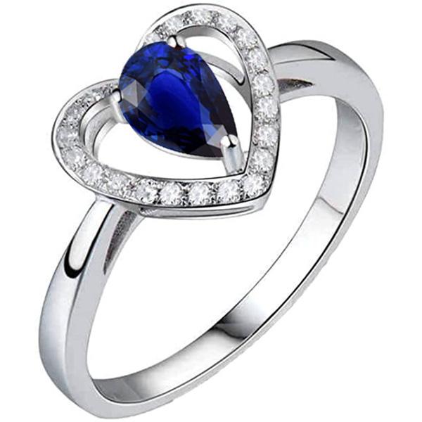 Round Diamond Ring Pear Cut Blue Sapphire Heart Style 3 Carats - Gemstone Ring-harrychadent.ca