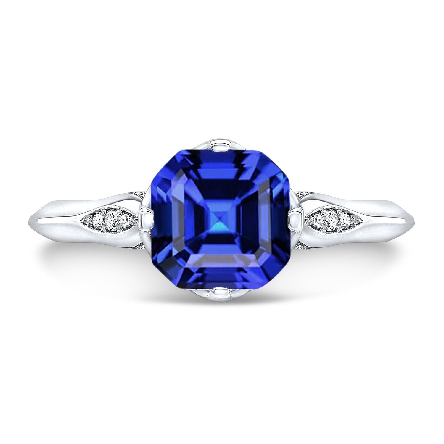 Round Diamond Sapphire Anniversary Ring Asscher Cut 3 Carats Gold 14K - Gemstone Ring-harrychadent.ca