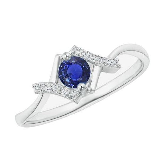 Round Diamond Sapphire Ring 1.50 Carats Twisted X Style Shank Gold 14K - Gemstone Ring-harrychadent.ca