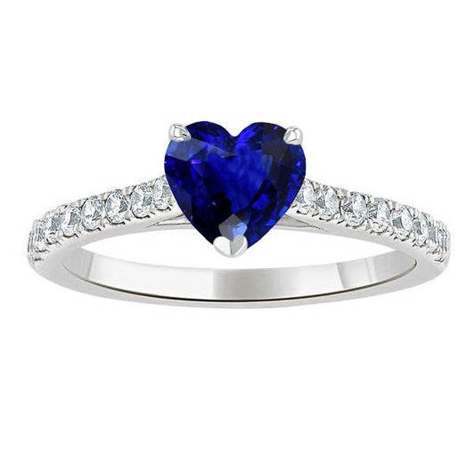 Round Diamond Sapphire Ring Heart Cut Cathedral Setting 2.50 Carats - Gemstone Ring-harrychadent.ca