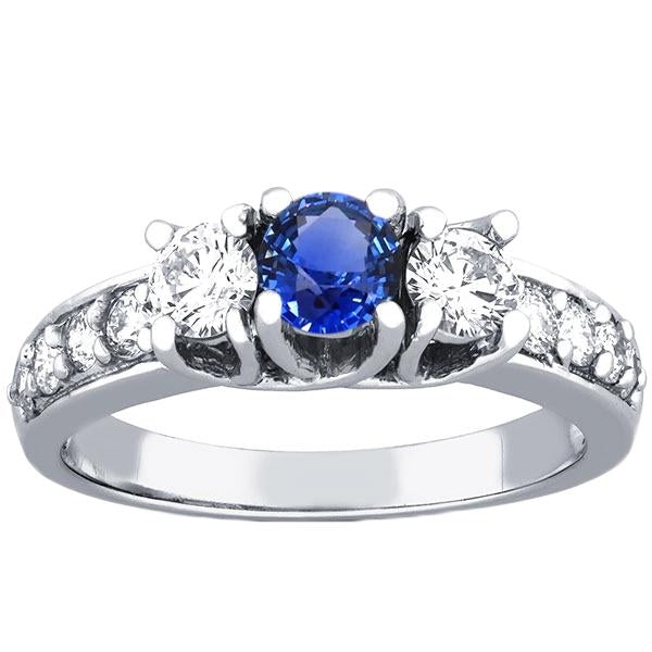 Round Diamond & Sapphire Ring With Accents 2.50 Carats Trellis Setting - Gemstone Ring-harrychadent.ca