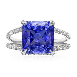 Round Natural Earth Mined Diamond Srilankan Sapphire Ring Split Shank 5 Carats Womens Gold