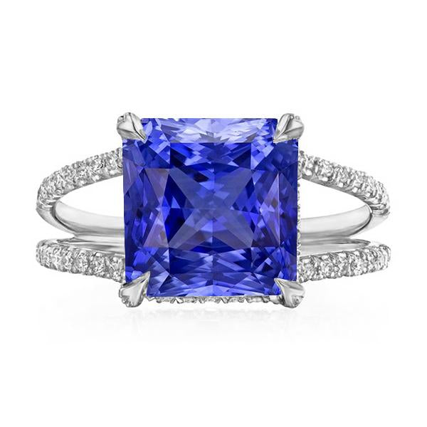 Round Diamond Srilankan Sapphire Ring Split Shank 5 Carats Womens Gold - Gemstone Ring-harrychadent.ca