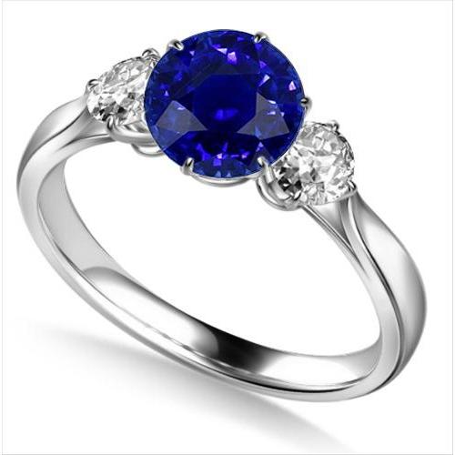 Round Diamond Three Stone Natural Blue Sapphire Ring 2.25 Carats - Gemstone Ring-harrychadent.ca