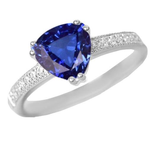 Round Diamond Trillion Ceylon Sapphire Gemstone Ring 2.50 Carats - Gemstone Ring-harrychadent.ca