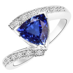 Round Diamond Trillion Sapphire Gemstone Ring Tension Style 3 Carats