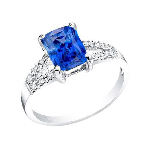 Round Diamond Wedding Ring Natural Blue Sapphire Split Shank 2 Carats - Gemstone Ring-harrychadent.ca