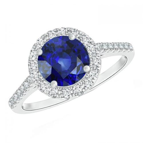 Round Diamond Women's Engagement Ring Halo Ceylon Sapphire 2.50 Carats - Gemstone Ring-harrychadent.ca