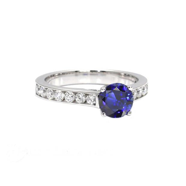 Round Engagement Ring Natural Sapphire 2 Carats Channel Set Diamonds - Gemstone Ring-harrychadent.ca