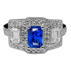 Round Halo Natural Earth Mined Diamond Emerald Ring Blue Sapphire Antique Style 3 Carats