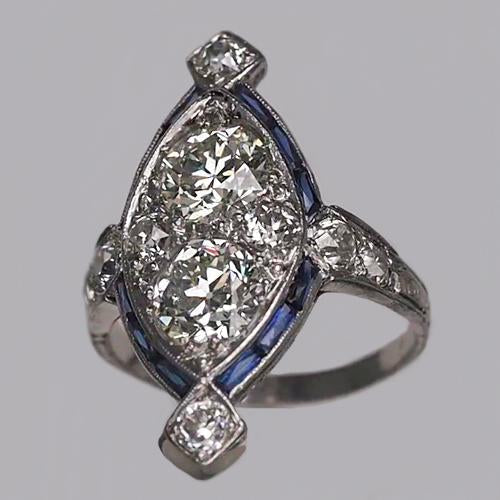 Round Old Miner Diamond Ring & Baguette Sapphire 1.75 Carats - Gemstone Ring-harrychadent.ca