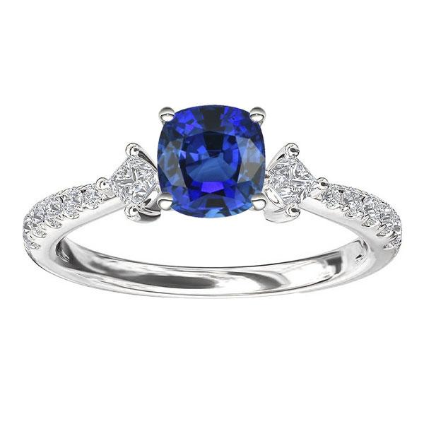 Round & Princess Diamond Cushion Sapphire Ring 3 Carats 3 Stone Style - Gemstone Ring-harrychadent.ca