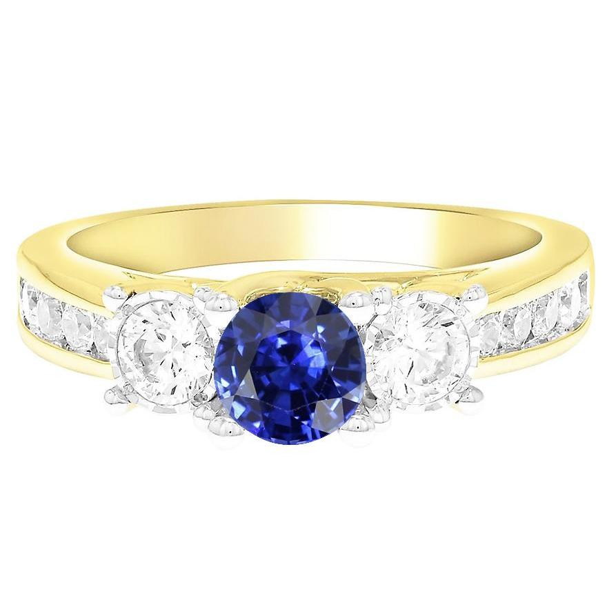 Round Sapphire Gemstone Ring Channel Set Diamonds 4 Carats - Gemstone Ring-harrychadent.ca