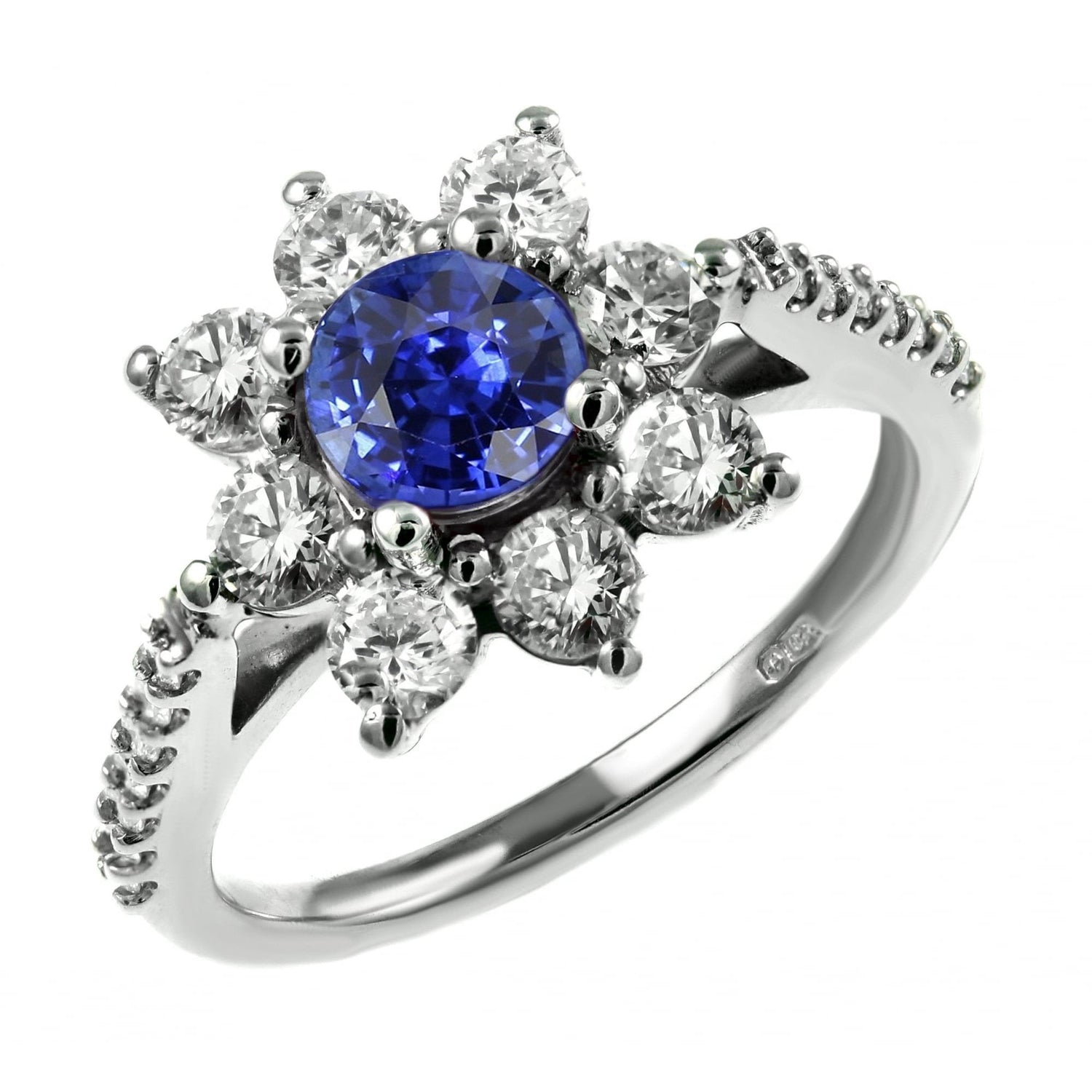 Round Sapphire Gemstone Ring Halo Blooming Flower Style 3.50 Carats - Gemstone Ring-harrychadent.ca