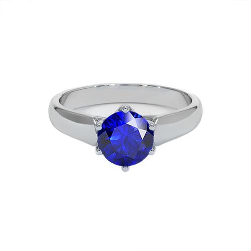 Round Solitaire Ring Sri Lankan Sapphire 2 Carats White Gold 14K - Gemstone Ring-harrychadent.ca