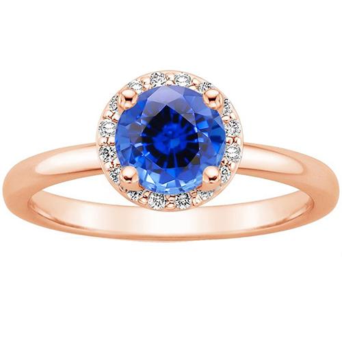 Round Women's Engagement Ring Halo Blue Sapphire Rose Gold 2.50 Carats - Gemstone Ring-harrychadent.ca