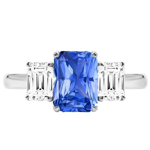 Sapphire Anniversary Ring Emerald Cut Diamonds 3 Stone 2.50 Carats - Gemstone Ring-harrychadent.ca