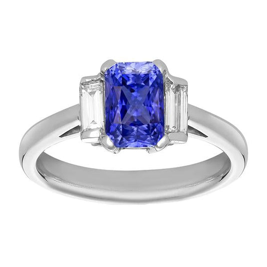 Sapphire & Baguette Diamond Anniversary Ring 3 Carat Cathedral Setting - Gemstone Ring-harrychadent.ca