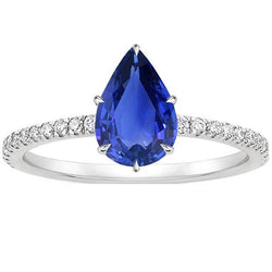 Sapphire Engagement Ring Blue Pear Cut With Natural Earth Mined Diamond Accents 5 Carats