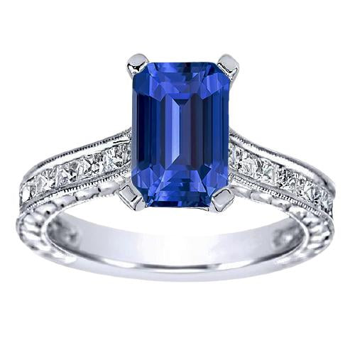 Sapphire Engagement Ring With Princess Diamond Accents 3.50 Carats - Gemstone Ring-harrychadent.ca