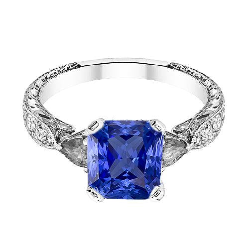 Sapphire Gemstone Jewelry 3 Carats Pear & Round Diamond Ring - Gemstone Ring-harrychadent.ca