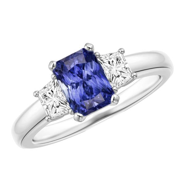 Sapphire Gemstone Jewelry 3 Stone Trapezoid Diamonds Ring 2.50 Carats - Gemstone Ring-harrychadent.ca