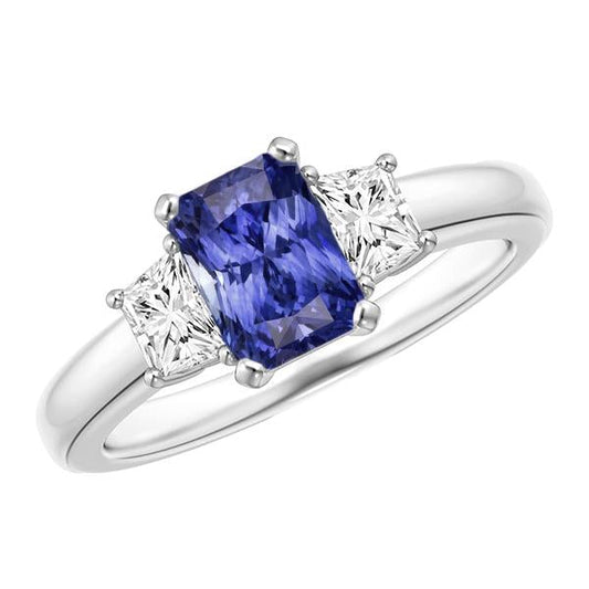 Sapphire Gemstone Jewelry 3 Stone Trapezoid Diamonds Ring 2.50 Carats - Gemstone Ring-harrychadent.ca