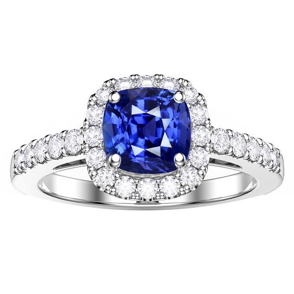 Sapphire Halo Engagement Ring 3.50 Carats Cushion & Round Diamonds - Gemstone Ring-harrychadent.ca