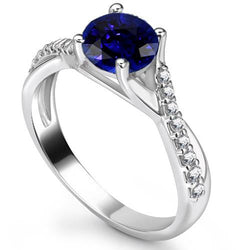 Sapphire Solitaire Ring With Natural Earth Mined Diamond Accents Twisted Shank 2.50 Carats