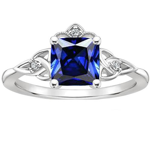 Small Diamond & Cushion Blue Sapphire Gemstone Ring Gold 2.30 Carats - Gemstone Ring-harrychadent.ca