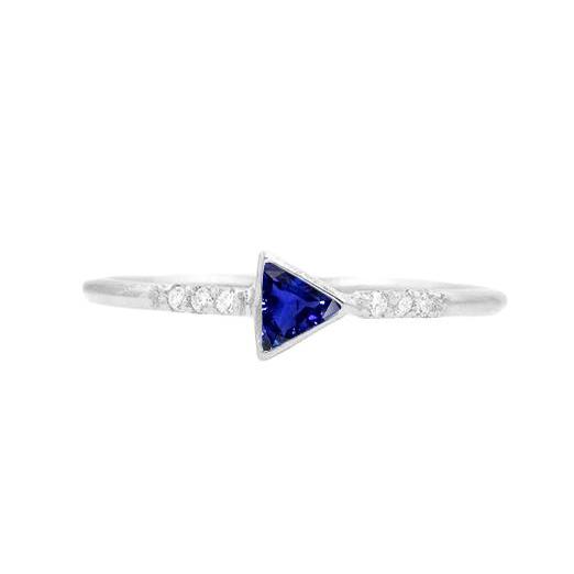 Small Round Diamond Ring Trillion Bezel Set Blue Sapphire 0.75 Carats - Gemstone Ring-harrychadent.ca