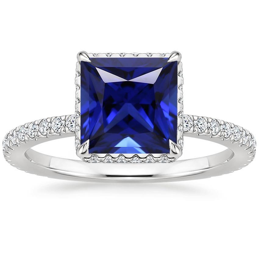 Solitaire Accent Ring Blue Sapphire and Diamond 6 Carat White Gold - Gemstone Ring-harrychadent.ca