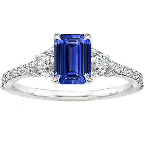 Solitaire Accents Ring 3 Stone Blue Sapphire & Diamond 4.50 Carats - Gemstone Ring-harrychadent.ca