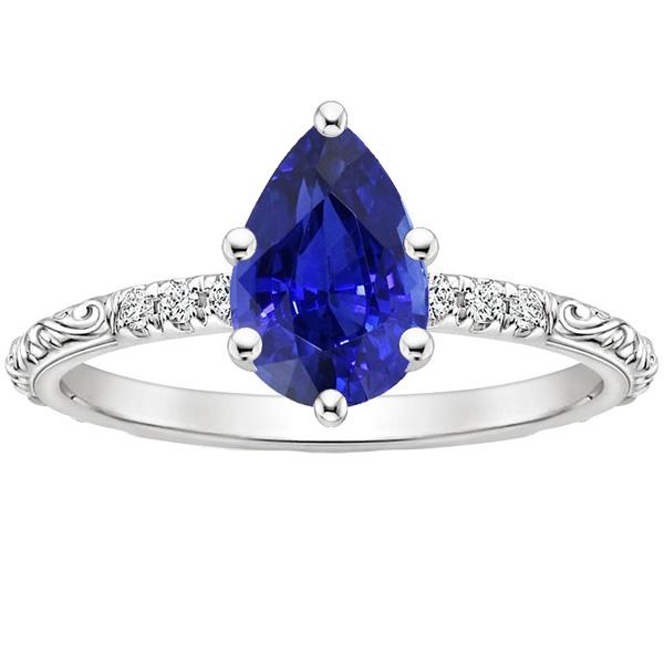 Solitaire Accents Ring Antique Style Blue Sapphire & Diamonds 4 Carats - Gemstone Ring-harrychadent.ca