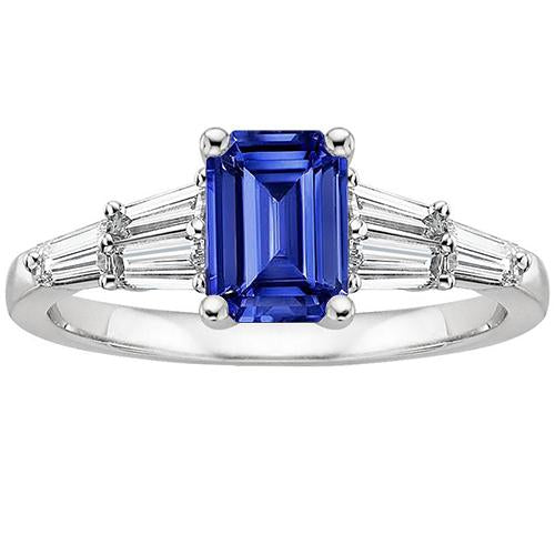 Solitaire Accents Ring Baguette & Emerald Ceylon Sapphire 4 Carats - Gemstone Ring-harrychadent.ca