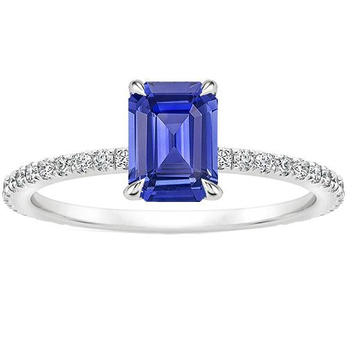 Solitaire Accents Ring Emerald Blue Sapphire & Diamond 4 Carats - Gemstone Ring-harrychadent.ca