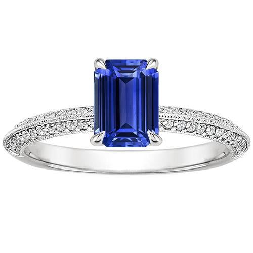 Solitaire Accents Ring Emerald Blue Sapphire & Diamond 4 Carats - Gemstone Ring-harrychadent.ca
