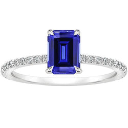 Solitaire Accents Ring Emerald Sri Lankan Sapphire & Natural Earth Mined Diamond 4 Carats