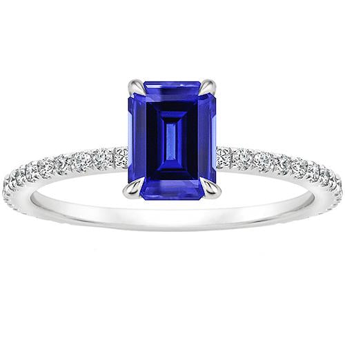 Solitaire Accents Ring Emerald Sri Lankan Sapphire & Diamond 4 Carats - Gemstone Ring-harrychadent.ca