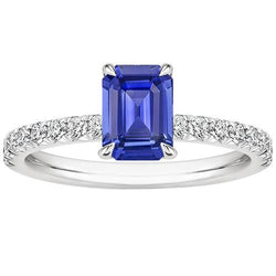 Solitaire Accents Ring Pave Set Blue Sapphire & Natural Earth Mined Diamond 4.50 Carats