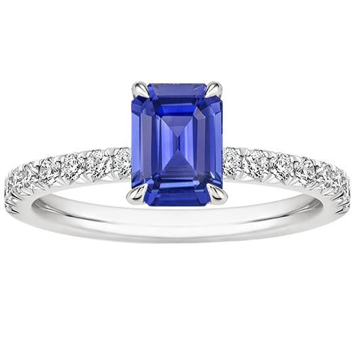 Solitaire Accents Ring Pave Set Blue Sapphire & Diamond 4.50 Carats - Gemstone Ring-harrychadent.ca