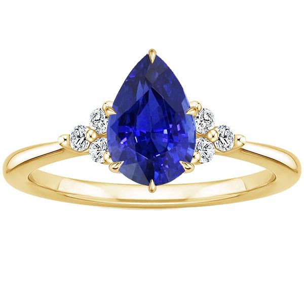 Solitaire Accents Ring Pear Blue Sapphire & Diamonds 3.50 Carats - Gemstone Ring-harrychadent.ca