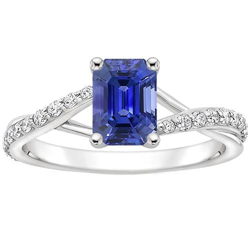 Solitaire Accents Ring Split Shank Blue Sapphire & Diamond 4 Carats - Gemstone Ring-harrychadent.ca