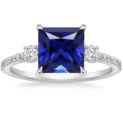 Solitaire Accents Ring Sri Lankan Sapphire and Natural Earth Mined Diamond 5.5 Carat