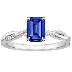 Solitaire Accents Ring Sri Lankan Sapphire & Natural Earth Mined Diamond 3.50 Carats
