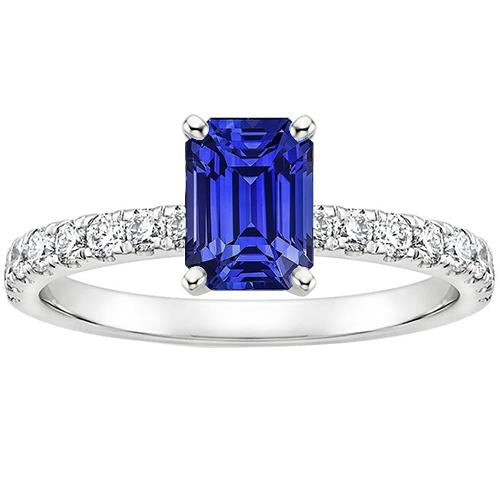 Solitaire Accents Ring Sri Lankan Sapphire & Diamond 4.25 Carats - Gemstone Ring-harrychadent.ca