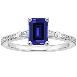 Solitaire Accents Ring Sri Lankan Sapphire & Natural Earth Mined Diamond 4 Carats