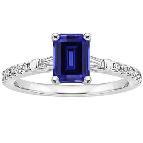 Solitaire Accents Ring Sri Lankan Sapphire & Diamond 4 Carats - Gemstone Ring-harrychadent.ca